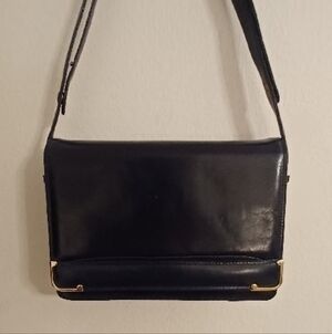Vintage Navy Leather Shoulder Bag